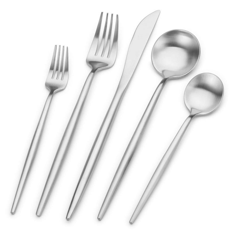 Bettlife Matte Silver Silverware Set, Stainless Steel Satin Finish, Flatware Cutlery Set for 4, 20-Piece Spoons and Forks Kitchen Utensil Set, Dishwasher Safe (Matte Silver, 20 P) - Image 1